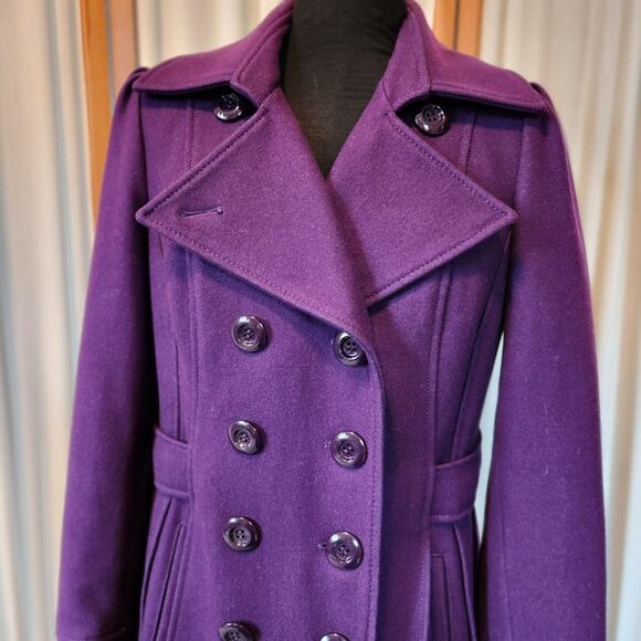 Guess Wool Blend Double Breasted Pea Coat Deep Purple Size Medium - Picture 4 of 16